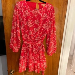 long sleeve short floral dark coral dress